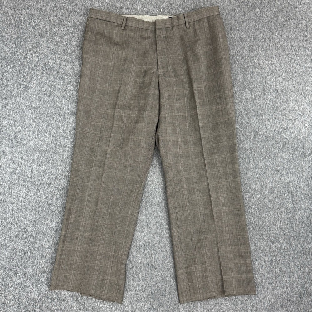 Banana Republic Classic Fit Wool Dress Pants Men 38x30 Light Taupe Plaid Altered